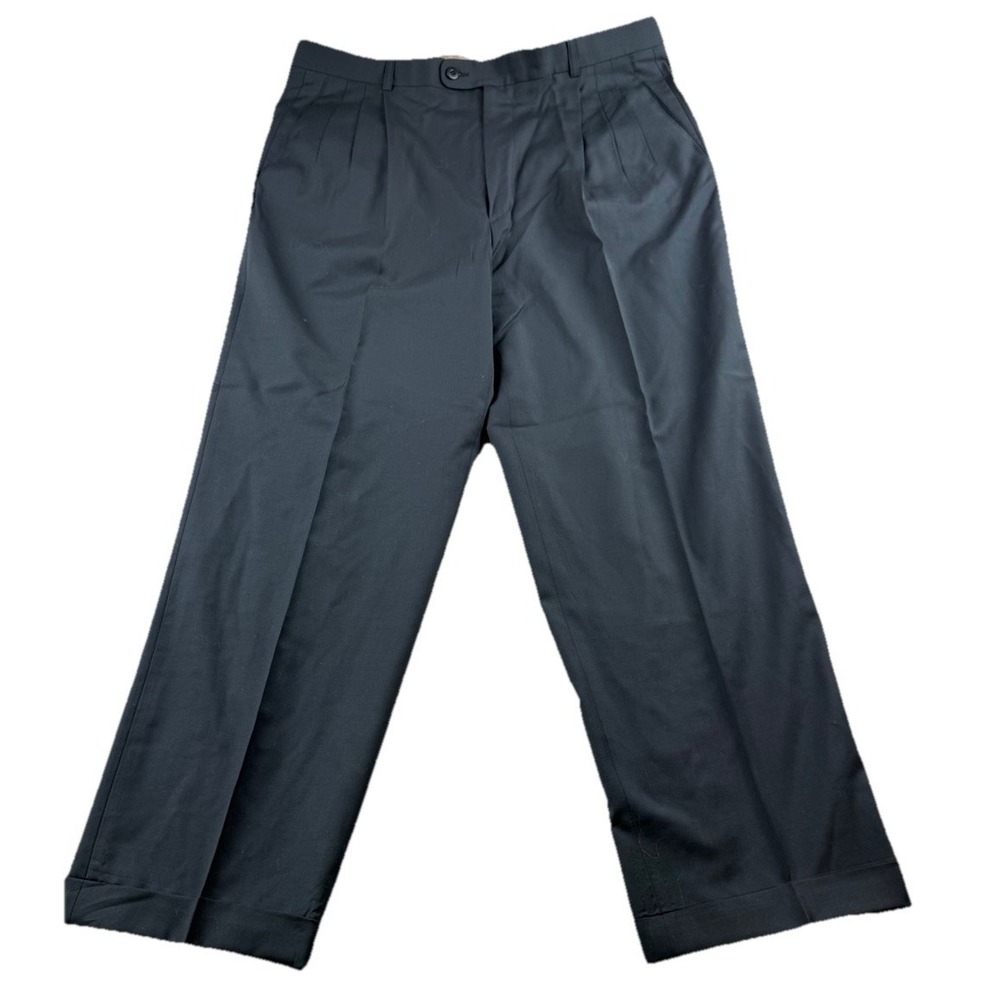 Zanella Dress Pants Men 36 Black Pleated Cuffed Rayon Blend Made In Italy
